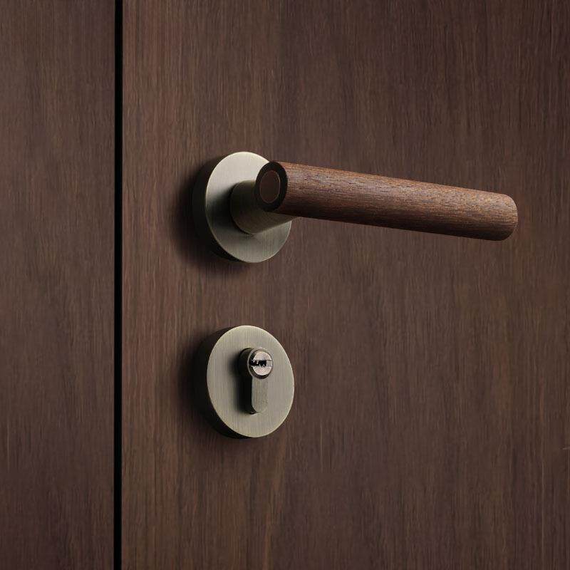 复古卧室门锁室内木门磁吸静音门把手中古风房间胡桃木分体房门锁