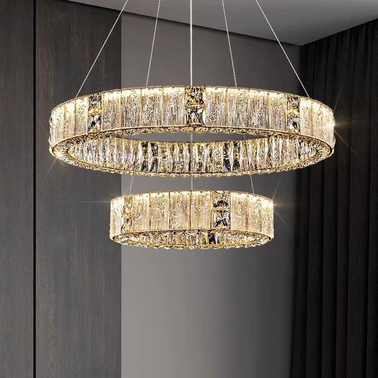 客厅吊灯轻奢水晶灯奢华大气别墅圆环大厅灯现代简约餐厅卧室灯具