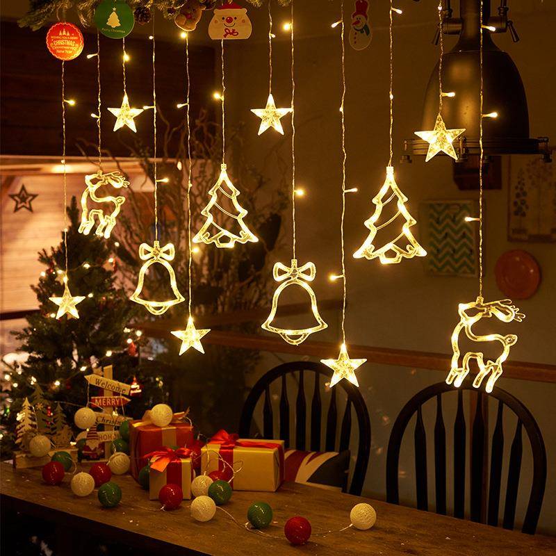 圣诞装饰led彩灯闪灯串灯星星太阳能窗帘灯房间窗布置圣诞树挂饰