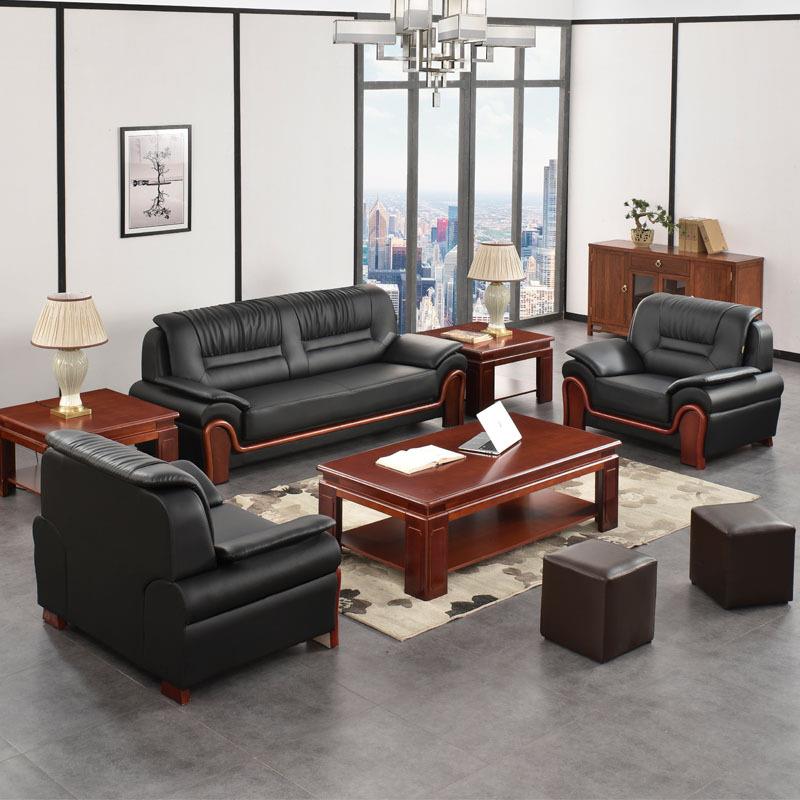 直销办公沙发茶几组合现代简约商务真皮洽谈室三人位办公家具