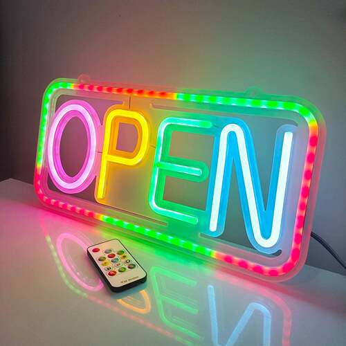 led霓虹灯遥控款open发光字母营业标志灯幻彩闪烁装饰灯广告灯牌