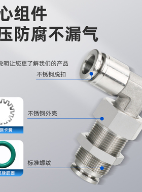 304不锈钢PLM穿板弯头弯通隔板气动快速气管快插接头耐高压耐腐蚀