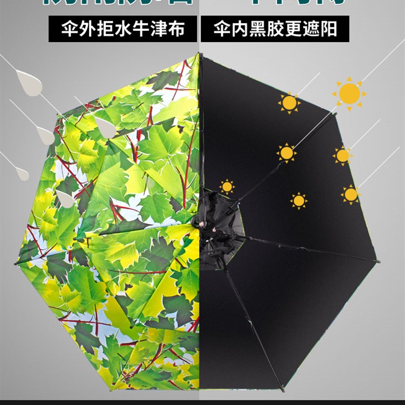 双层防风防雨黑胶钓鱼伞帽头戴式雨伞防晒折叠头顶雨伞帽户外遮阳