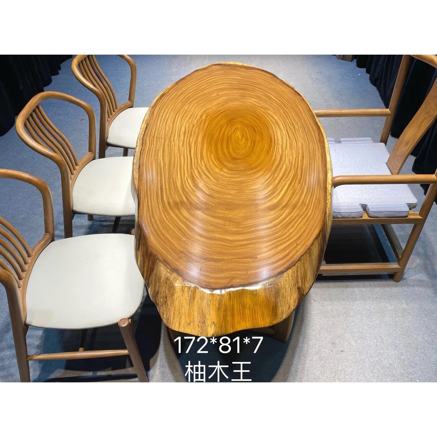 柚木实木大板桌圆盘圆桌斜盘年轮桌随形桌自然边茶几茶台餐桌书桌