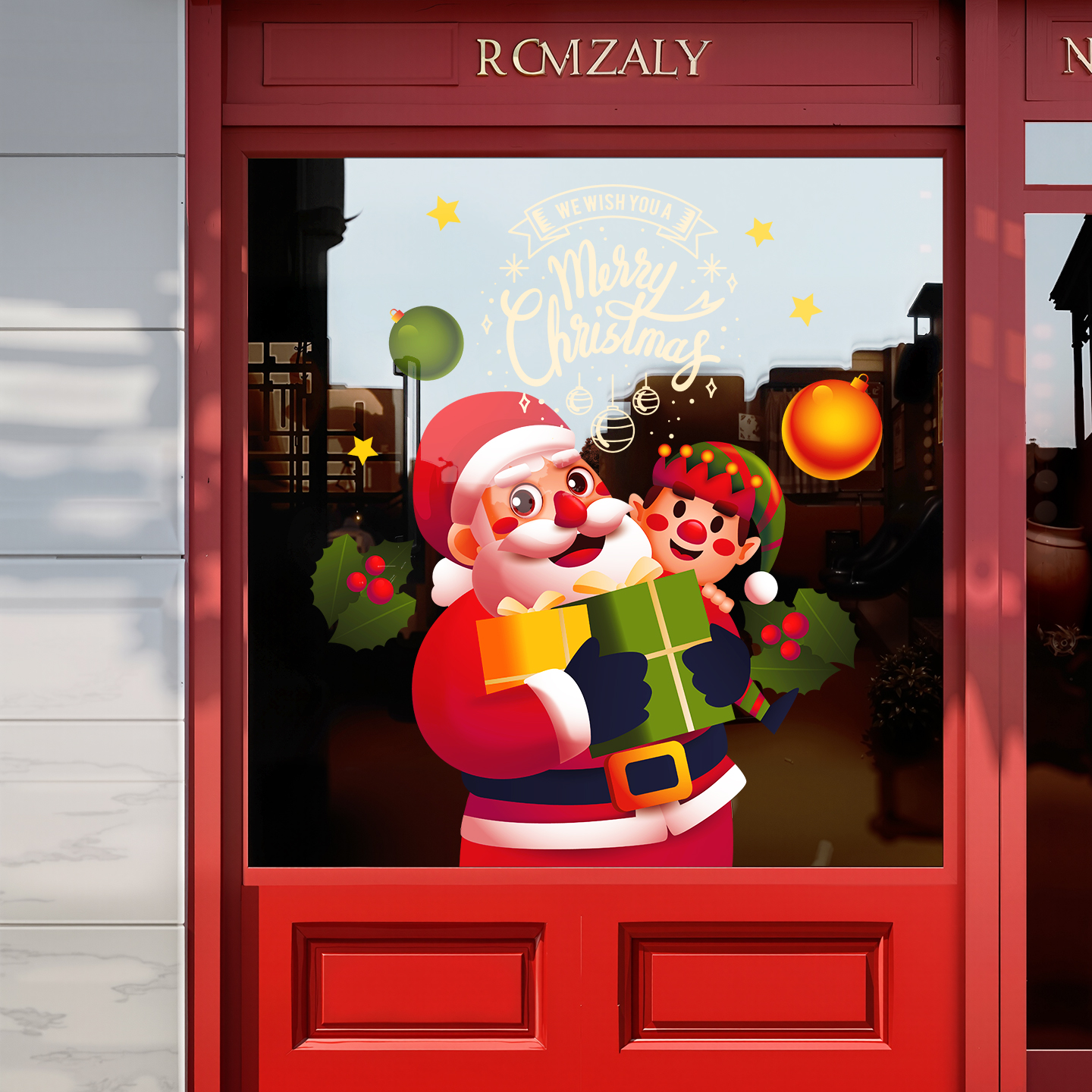 圣诞老人窗花橱窗玻璃静电贴装饰