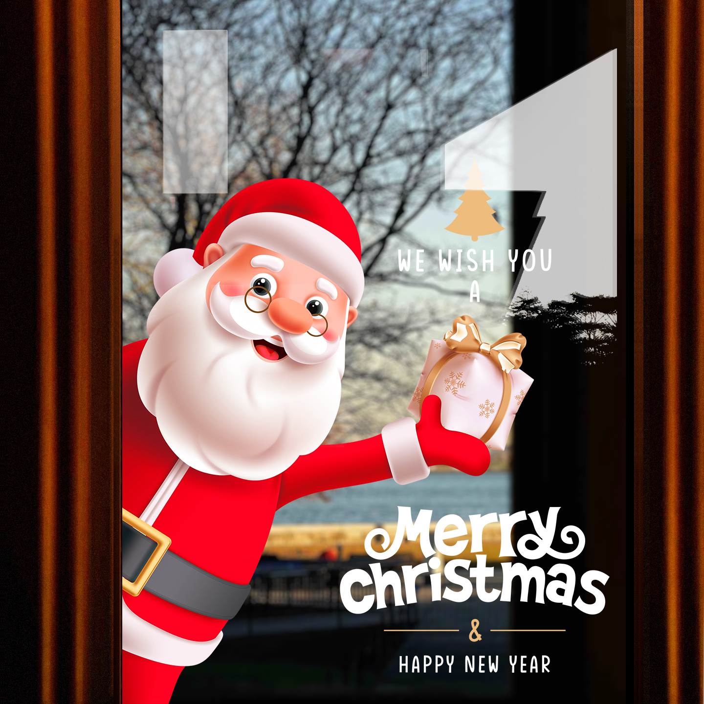 圣诞老人窗花橱窗玻璃静电贴装饰