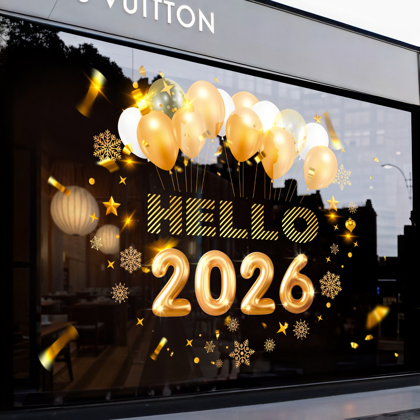 2026新年快乐气球节日氛围装饰橱窗贴玻璃静电贴大门窗花布置道具,家居饰品,门贴,淘宝优惠券,粉丝福利购,淘宝优惠卷