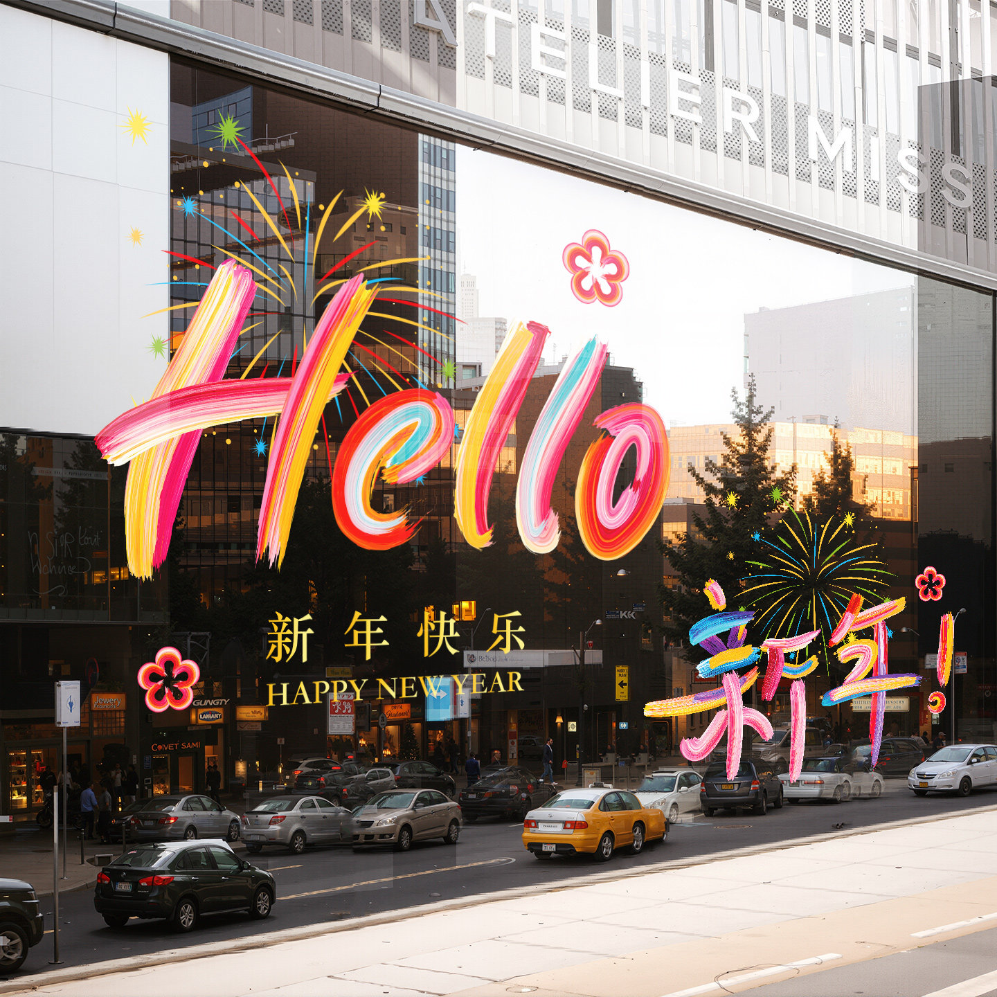 你好新年2026年多巴胺创意字体静电贴窗花免胶橱窗玻璃装饰布置品,家居饰品,门贴,淘宝优惠券,粉丝福利购,淘宝优惠卷