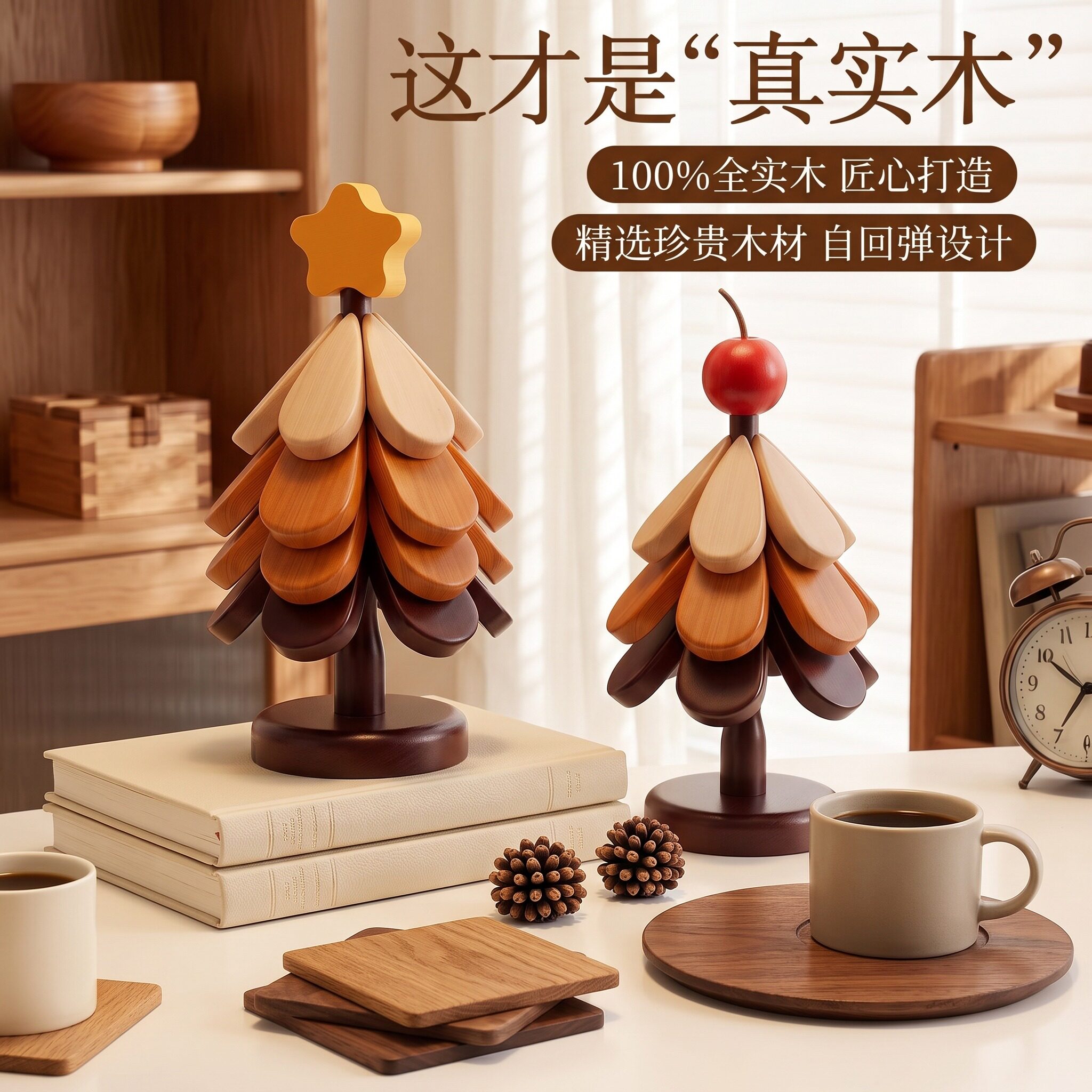 实木圣诞树高级感隔热杯垫防烫垫
