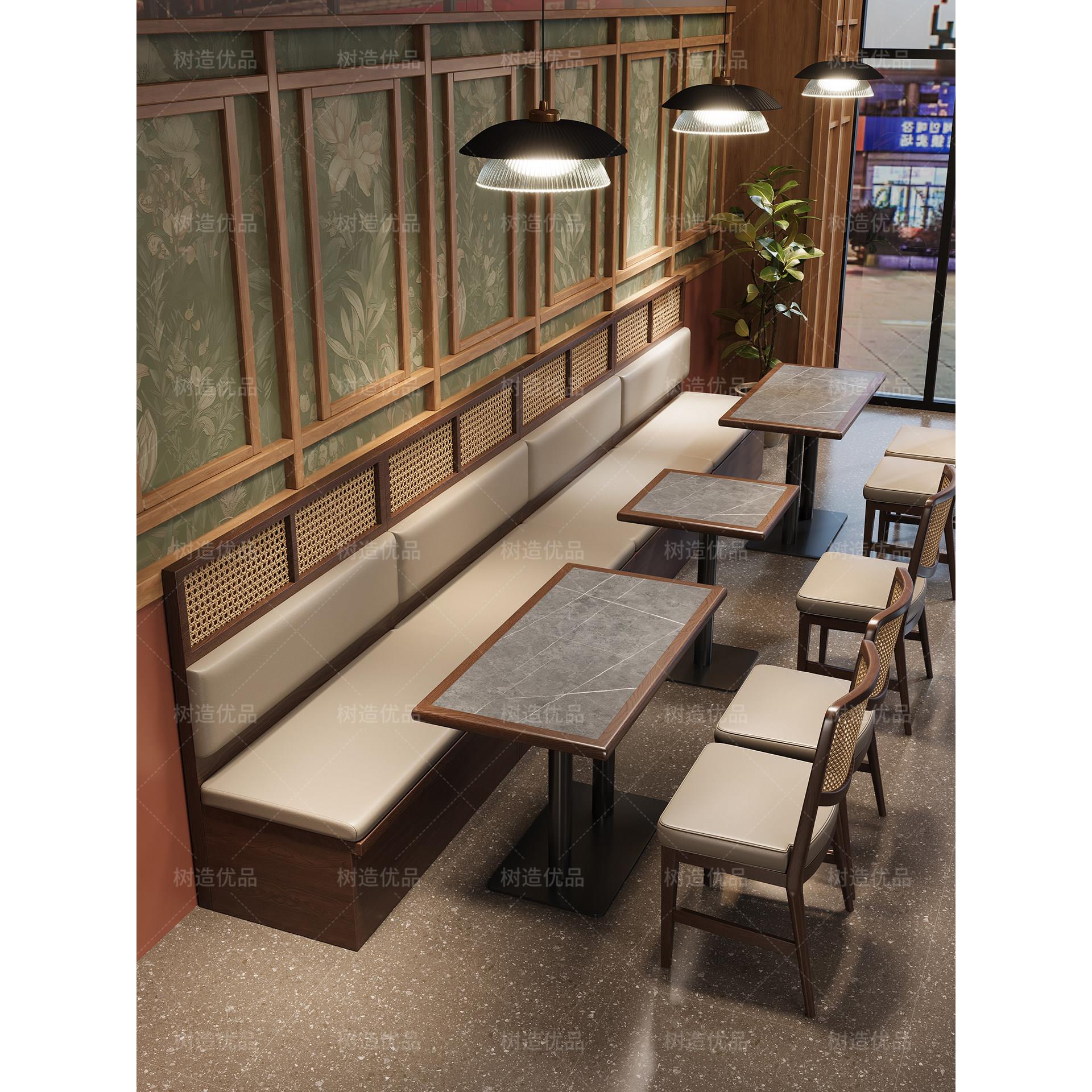 简约覆古藤编餐桌椅商用茶餐厅西餐厅茶楼咖啡厅餐饮店卡座沙发