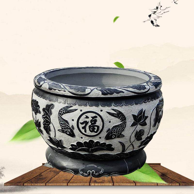 石雕鱼缸青石花盆仿古大水缸圆缸庭院门海荷花缸家用养鱼池摆件