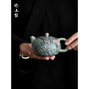 青花汝窑茶壶西石壶民族风格家用功夫茶套装覆古陶瓷单不热茶单壶