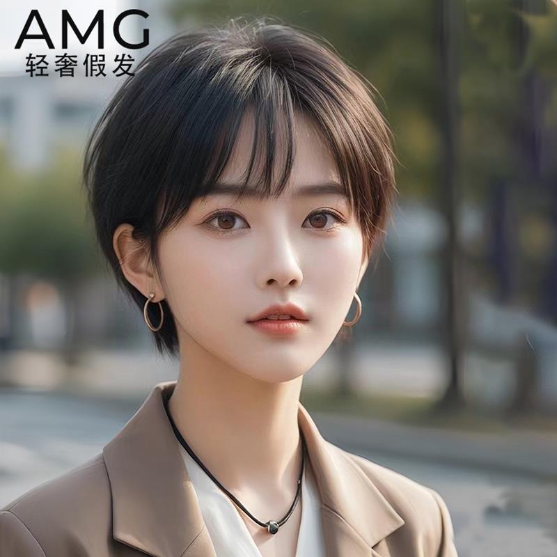 假发女短发全头套真发轻薄透气耳挂短发减龄气质整顶假发套