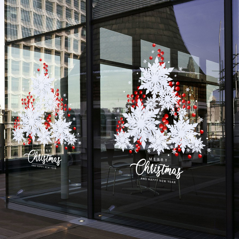 2024新年圣诞节玻璃贴纸静电窗花门贴装饰布置墙贴贴画雪花UV贴花