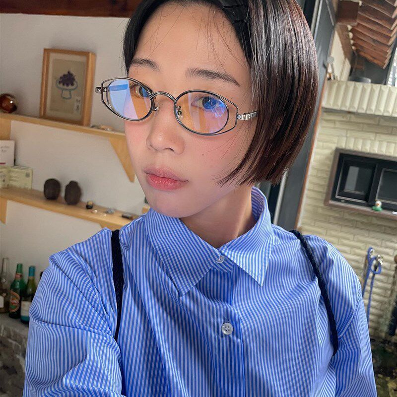 404的店韩版复古双圈金属椭圆防蓝光眼镜不锈钢材质板材2024年秋