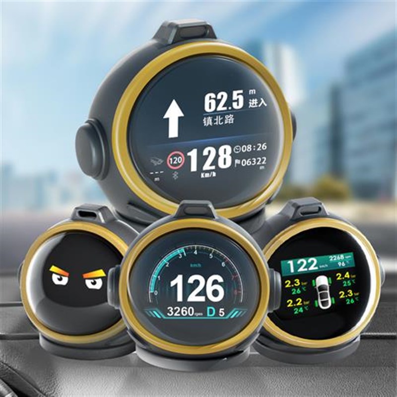 OBD多功能液晶仪表HUD抬头显示器高德导航车速内置胎压监测铁头2