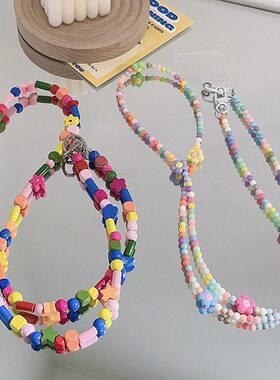 相机 链多Cl斜跨挂件d巴胺长彩色手机壳链ve甜美条手机链花朵occ