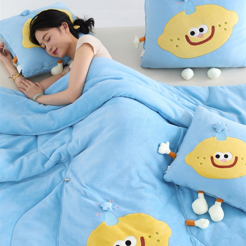 卡通可爱两用抱枕被靠垫枕头被午休空调被汽车沙发U午睡牛奶绒加