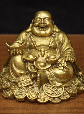车载装饰佛招财保平安铜钱品小号佛笑大佛桌面摆件纯铜弥勒佛肚佛