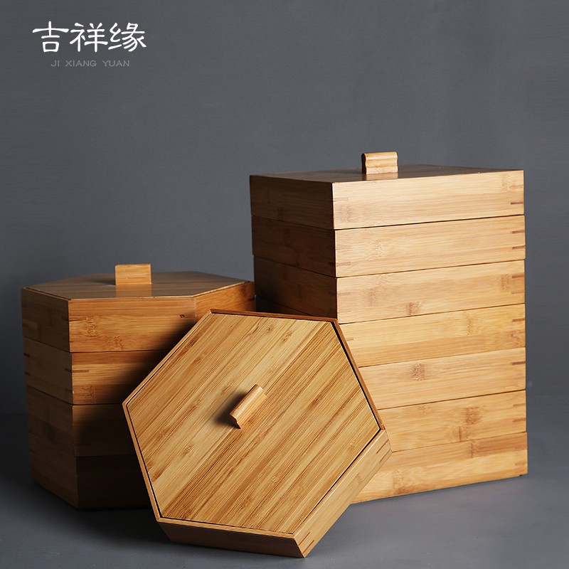 吉祥缘 竹制普洱茶盒叠加茶饼盒七子饼分茶N盘多层收纳箱赏奉茶盒