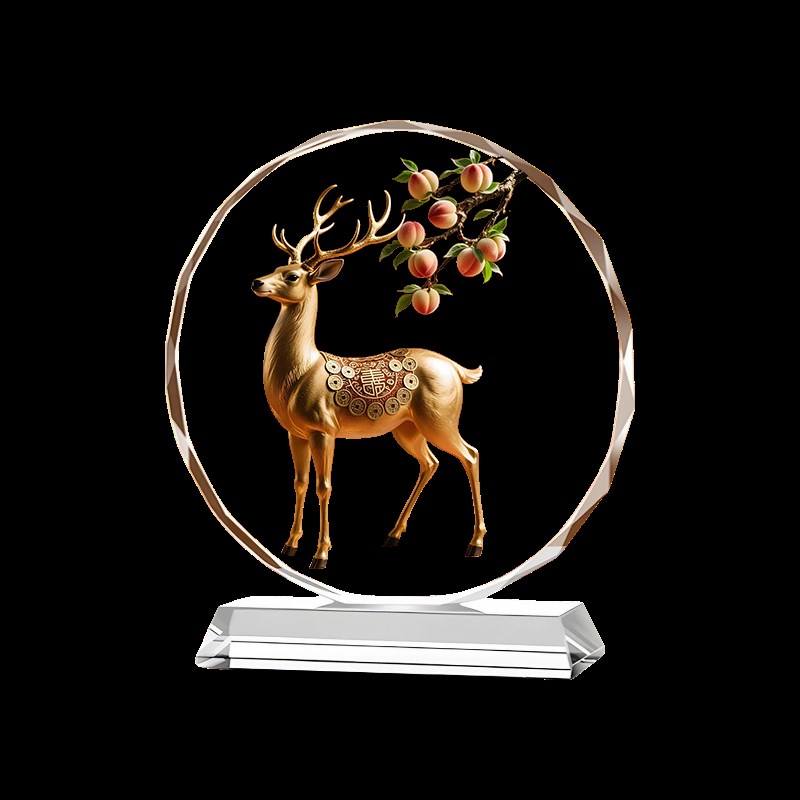 禄寿双全水晶摆件工m艺品桌面家居客厅装饰玄关桌面摆件工艺摆台