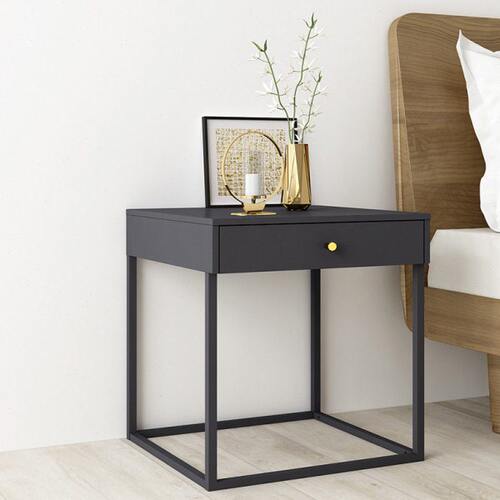 头黑色家用收纳小桌子抽屉桌铁艺钢制床头柜简约床边钢制带简易床