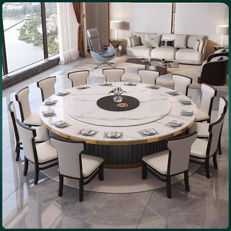 高端设计轻奢餐桌岩板旋转电磁炉火锅桌20人套餐包邮电动餐桌餐桌