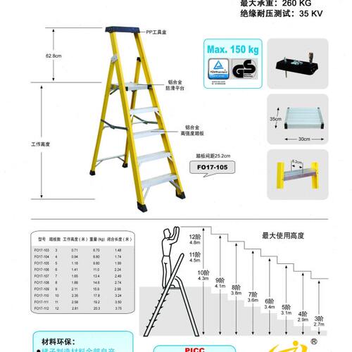 金锚玻璃钢绝缘工作梯 F017-103  F017-104  F017-105  F017-106