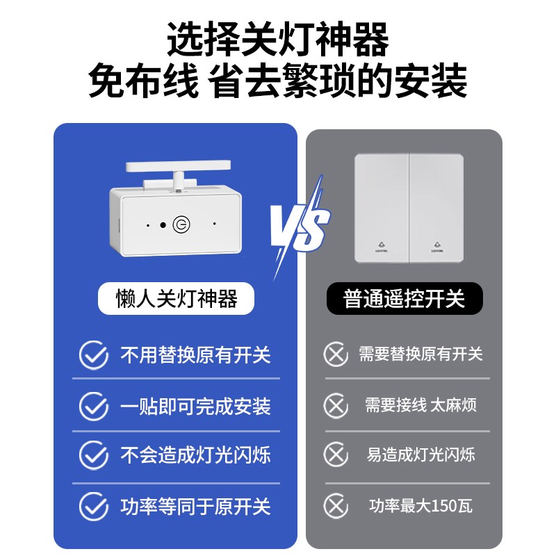 关灯神器懒人自动遥控控制器宿舍免布F线智能无线远程开关灯辅助