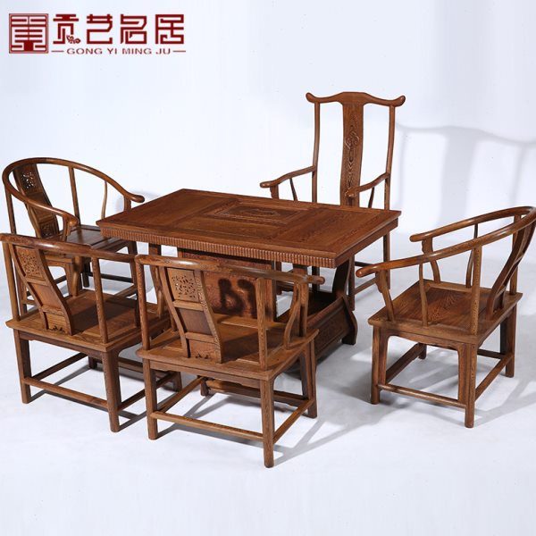 红木家具 全鸡翅木茶桌椅组合 仿古中式实木茶艺桌子茶几功夫茶台