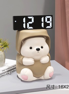 创意熊摆件数字电子m时钟轻奢客厅电视柜酒柜家居装饰品床头柜摆