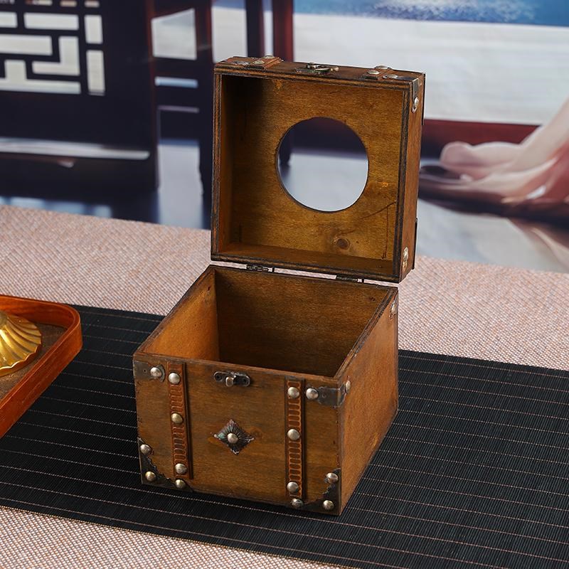 复古怀旧正方形纸巾盒客厅木质抽B纸盒餐桌房间商用酒店纸巾卷纸