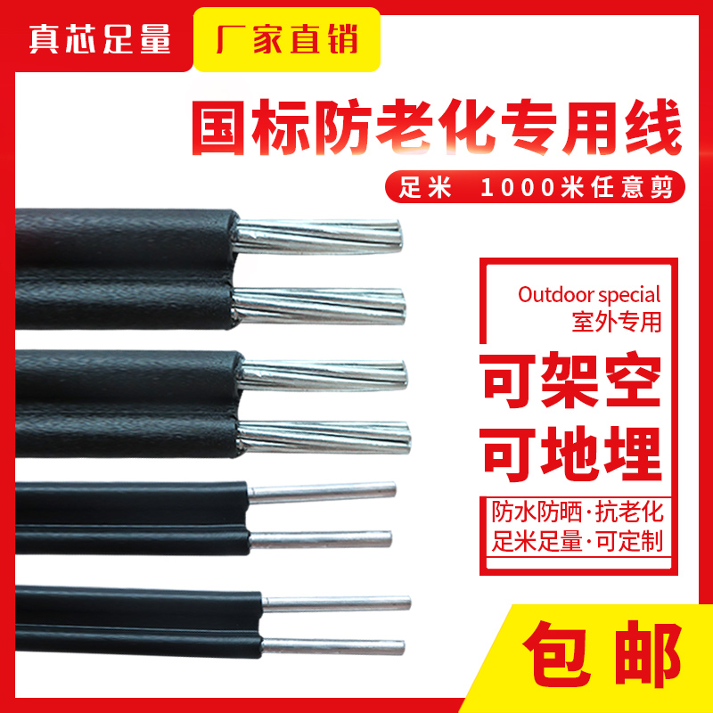 国标2芯铝线铝电缆线家用户外电线4 B6 10 16平方双芯铝电线护套