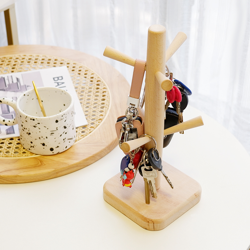 北欧挂钥匙架进门家用钥匙置物架简约玄关桌面原木色收纳创意摆件