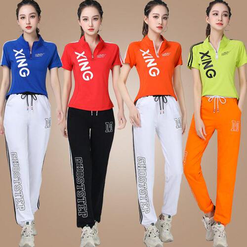 广场舞服运动女春夏半拉链紧身显瘦运动健身衣跑步休闲欧美跳舞服