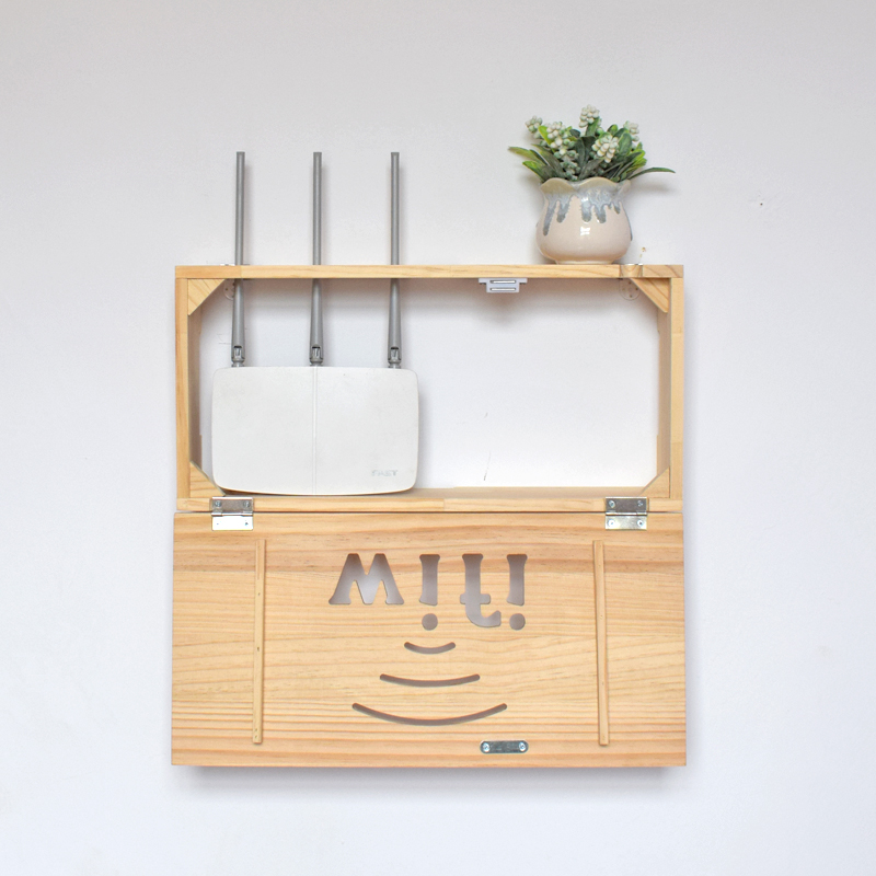 无线路由器电源插座排收纳盒壁挂式wifi光猫遮挡箱大置物架子实木
