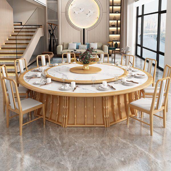 岩板电动餐桌15人酒店商用大圆桌饭店会所包厢餐厅20人实木火锅桌