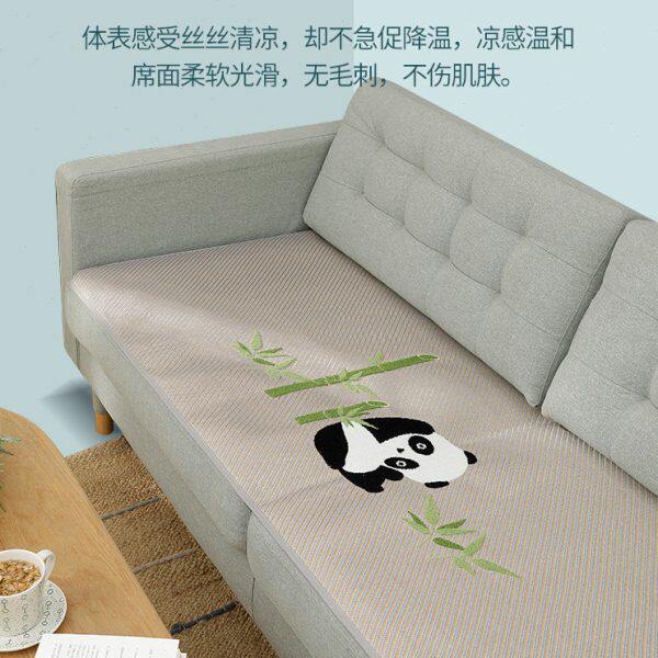 凉席沙发坐垫可爱卡通熊猫垫子刺绣藤席沙发垫夏凉垫防滑盖布冰垫