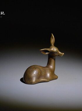 中式古铜小茶宠文玩书房摆件铜鹿复古纯铜迷你小铜器摆件小玩意
