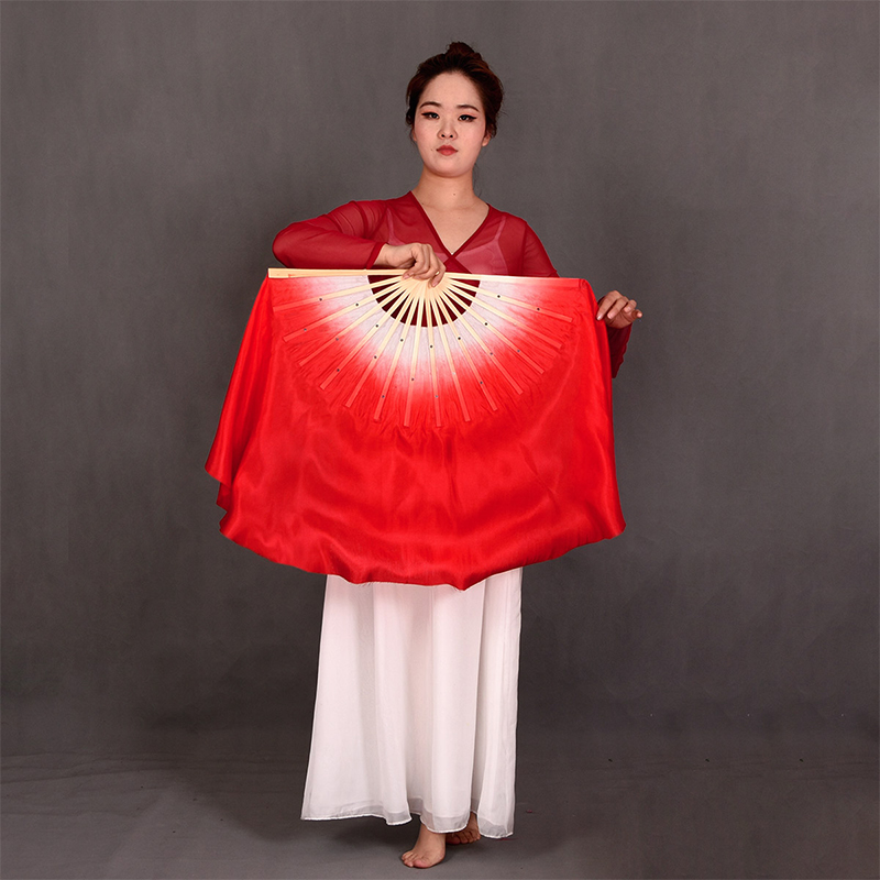 真丝舞蹈扇子大红色双面加长古典舞F胶州秧歌广场舞长绸扇跳舞扇