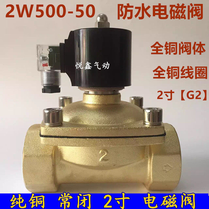 2W500-50 防水电磁阀水阀 DN-50防水电磁阀 220V 24V 全铜电磁阀