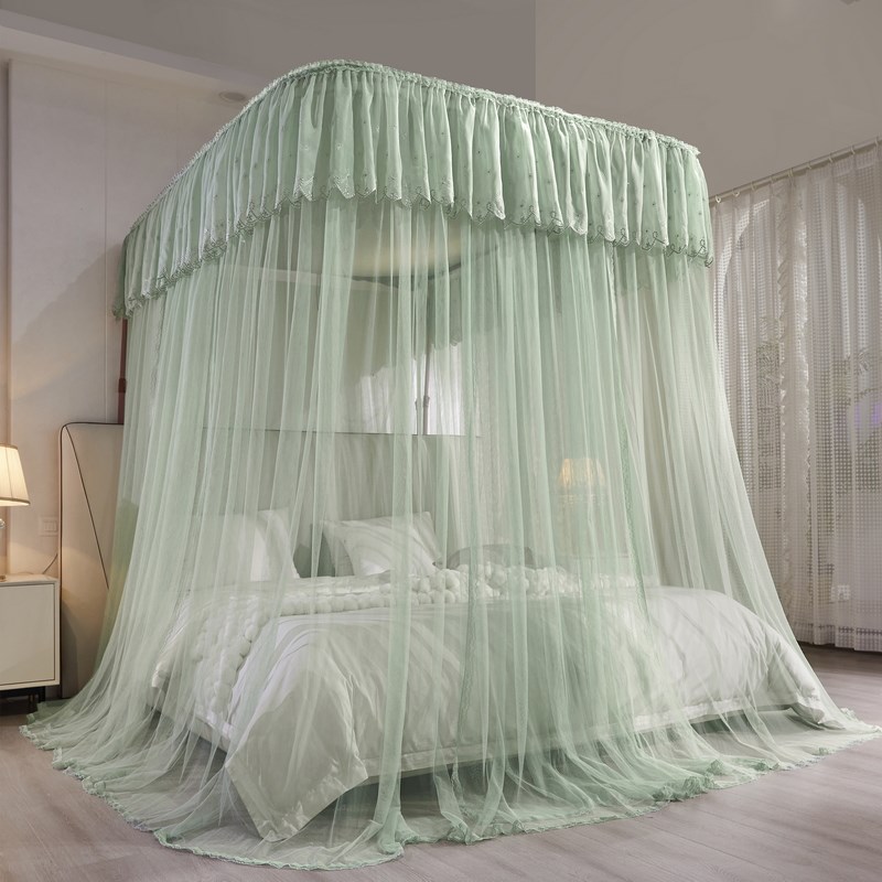 特密型铝合金导轨蚊帐加q厚雪纺花边家用1.8m3开门落地防尘顶纱帐