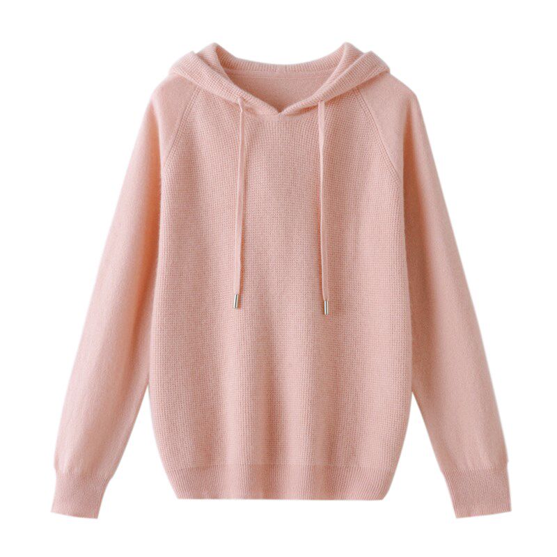 好品味不错过!带帽羊绒衫女套头连F帽羊绒卫衣慵懒针织打底帽衫