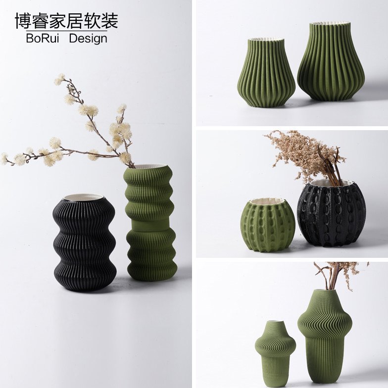 创意艺术莫兰迪陶瓷花瓶摆件客厅插花干花3D打印花器餐桌玄关装饰