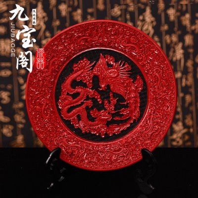 12寸脱胎漆器雕漆看盘扬州特产古典装饰送国外友人礼品工艺品摆件