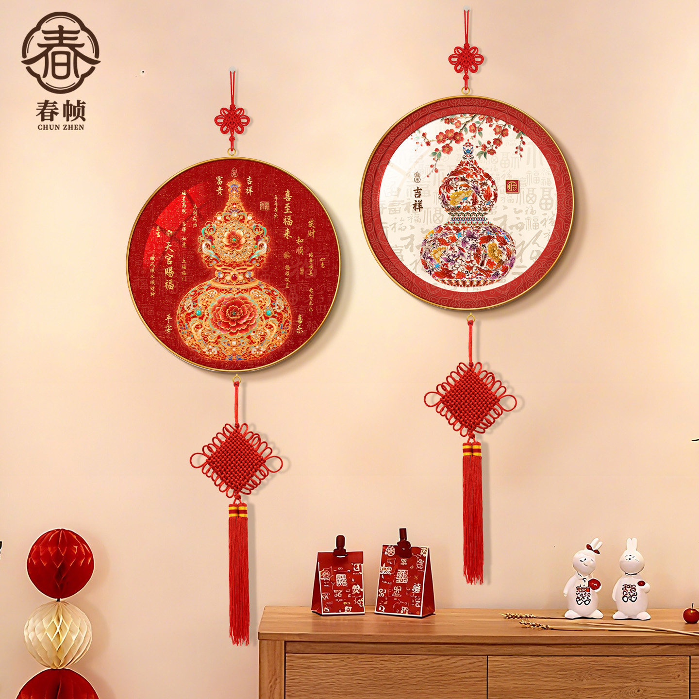 新中式入户门玄关装饰画乔迁新居中国结挂饰新年喜庆挂画
