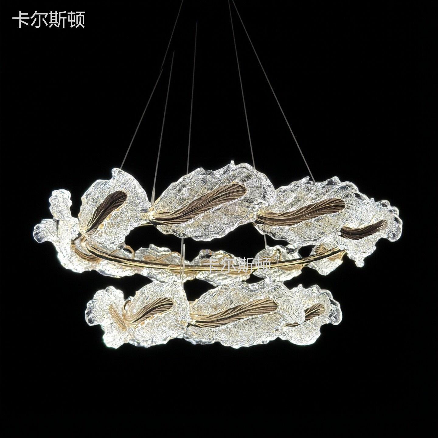 法式轻奢水晶吊灯客厅灯现代简约大气LED灯具高档花瓣造型新款灯
