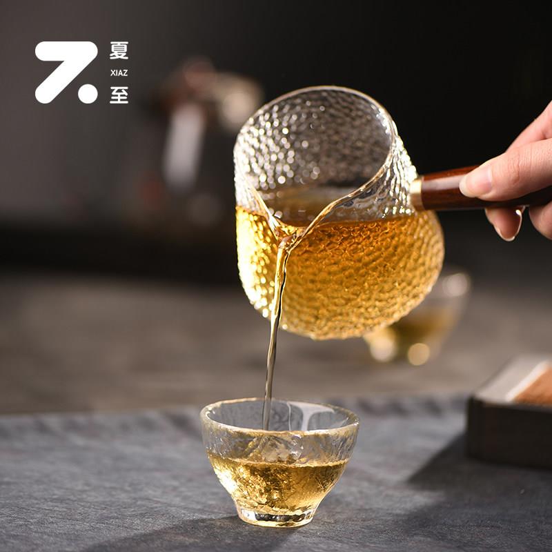 侧把公道杯加厚耐热锤纹玻璃功夫茶具配件过滤公杯分茶器茶漏套装