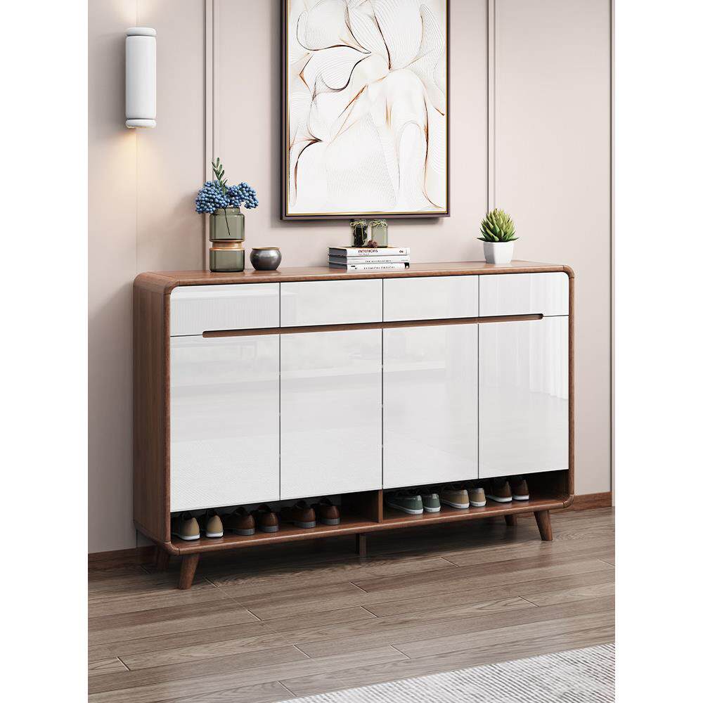 家用门口大容量实木简约鞋柜现代北欧收纳烤漆入户隔断玄关门厅柜