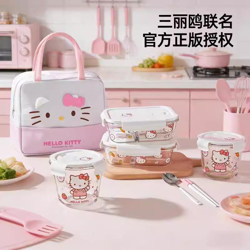 上班族带饭玻璃饭盒套装微波炉可加热便当盒可爱餐盒密封保鲜盒